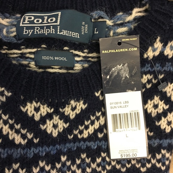 PRL Blue 100% Wool Crew Neck Sweater Sweater, NWT